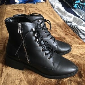 Wide Fit Black Lace Up Ankle Booties